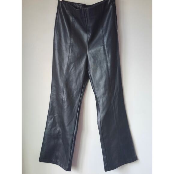Lulus Black Vegan Leather Straight Leg High Waisted Pants Size Large A0008 - Picture 1 of 5